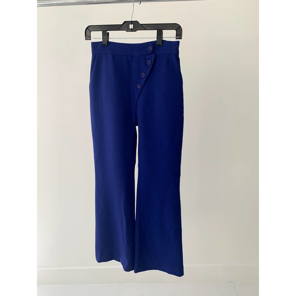 Style Mafia Stretch Button Accent Tailored Work Flared Trouser Pants Blue XS